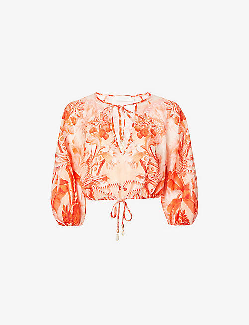 ZIMMERMANN: Lyre floral-print linen blouse