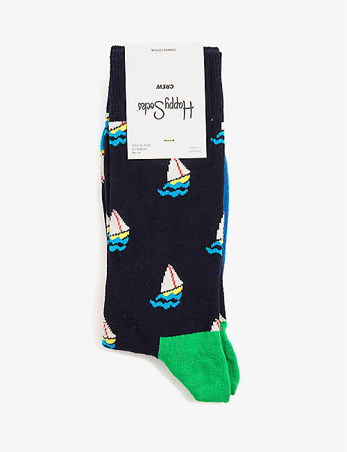 HAPPY SOCKS: Sail Away boat-pattern cotton-blend socks