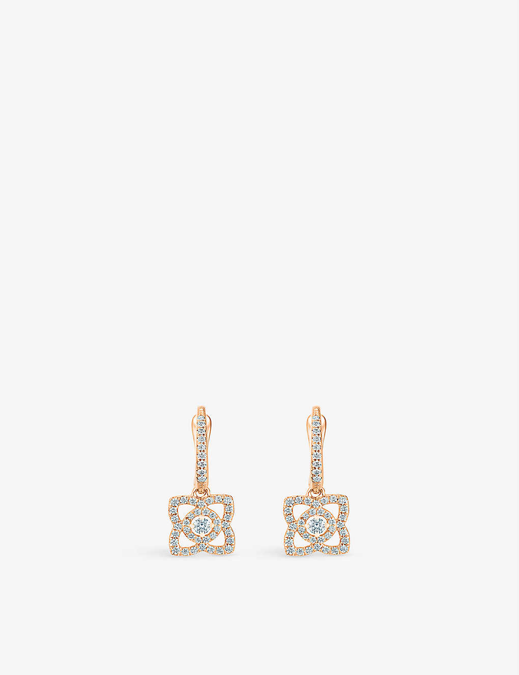 Shop De Beers Enchanted Lotus 18ct Rose-gold And 0.35ct Round-cut Diamond Earrings In 18k Rose Gold