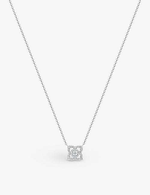DE BEERS：Enchanted Lotus 18K 白金 0.15 克拉圆形明亮式切割钻石项链