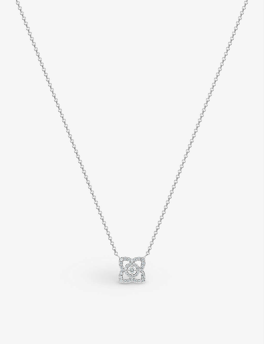 De Beers Enchanted Lotus 18ct White-gold 0.15ct Round-brilliant Diamond Necklace In 18k White Gold