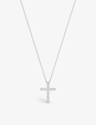 Shop De Beers Db Classic Cross 18ct White-gold And 0.16ct Round-cut Diamonds Pendant Necklace In 18k White Gold