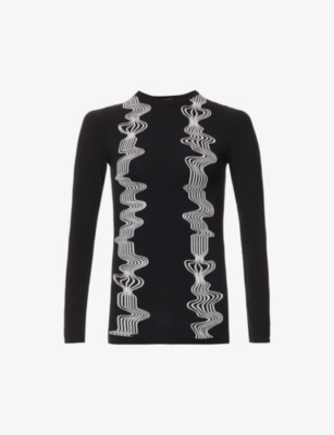 Emery Wave-print Knitted Top In Black