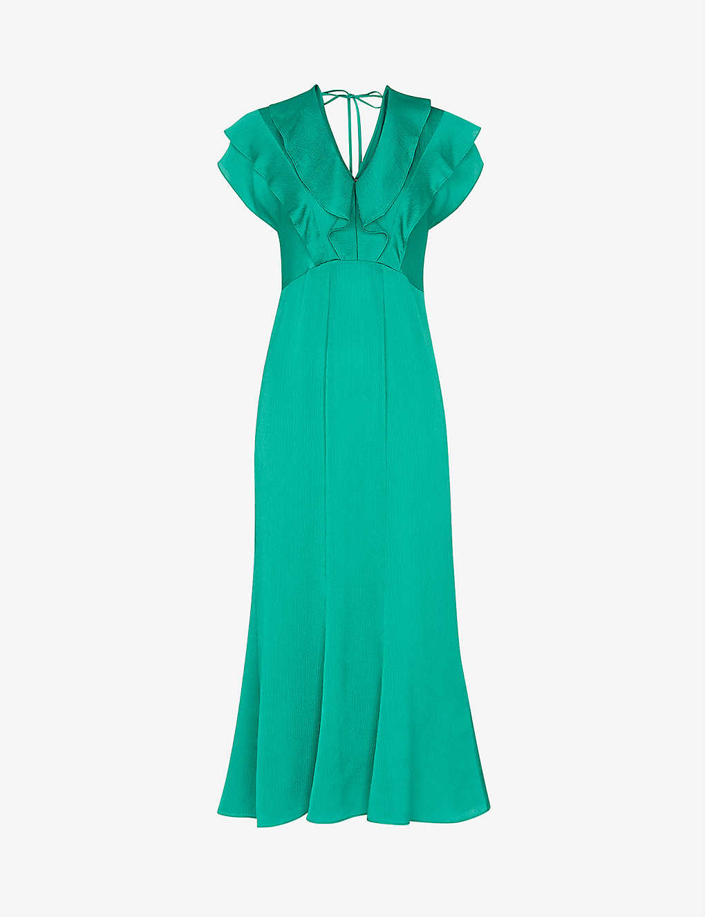 Whistles Adeline Frilled-trimmed Woven Midi Dress In Green