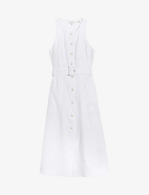 TED BAKER: Jancita belted linen-blend midi dress