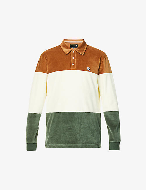 NOON GOONS: Naughties colour-blocked regular-fit velour polo shirt