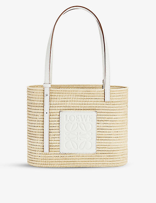 LOEWE: Square small raffia and leather basket bag