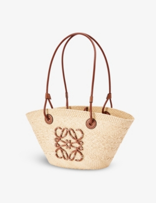 Anagram small iraca palm and leather basket bag