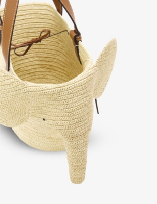 Loewe Elephant Raffia And Leather Shoulder Bag In Beige/tan