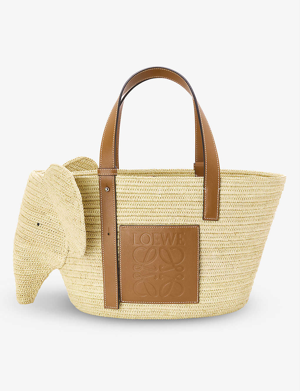 Loewe Elephant Raffia And Leather Shoulder Bag In Beige/tan