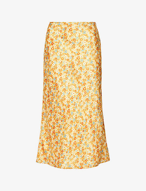 REFORMATION: Pratt floral-print silk midi skirt