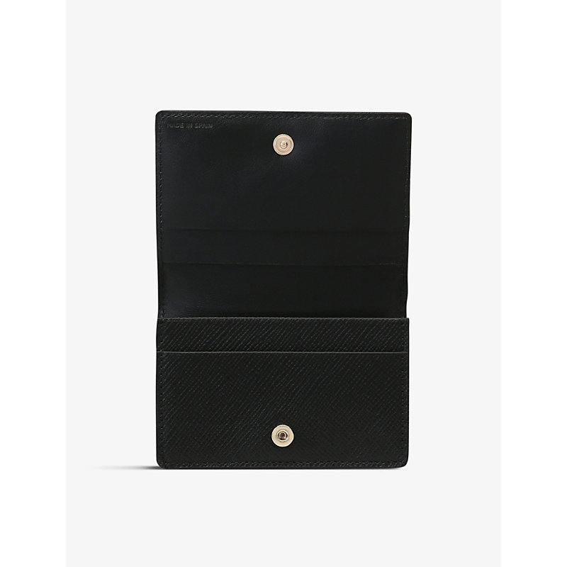 Shop Smythson Women's Black Panama Folded Leather Card Case