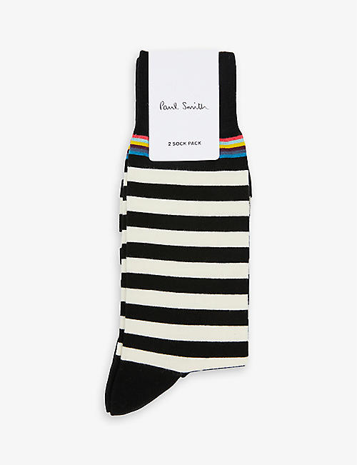 PAUL SMITH: Pack of two brand-print contrast-pattern cotton-blend socks