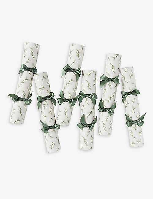 CHRISTMAS: Foilage-print recycled Christmas crackers pack of six