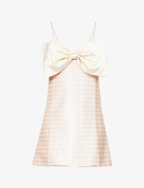 HARMUR: Bow-embellished scoop-back silk mini dress
