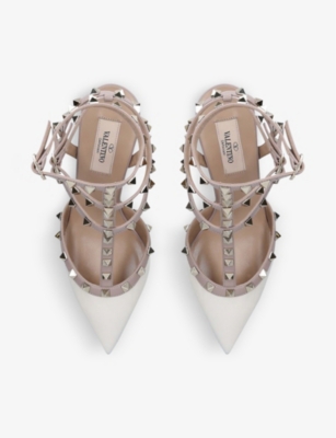 Shop Valentino So Noir Rockstud Leather Courts In Cream Comb
