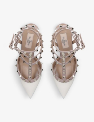 Shop Valentino Garavani Women's Cream Comb So Noir Rockstud Leather Courts