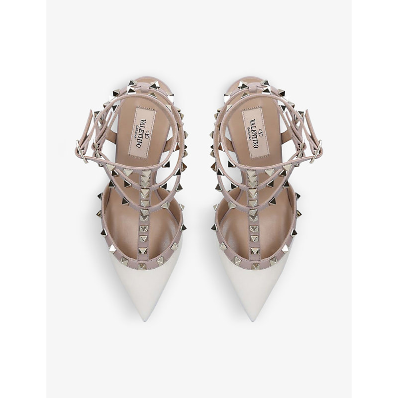 Shop Valentino So Noir Rockstud Leather Courts In Cream Comb