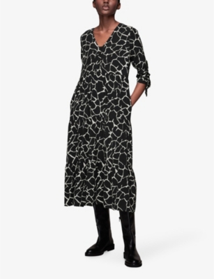 Whistles Layla Giraffe Graphicprint Woven Midi Dress In Black ModeSens