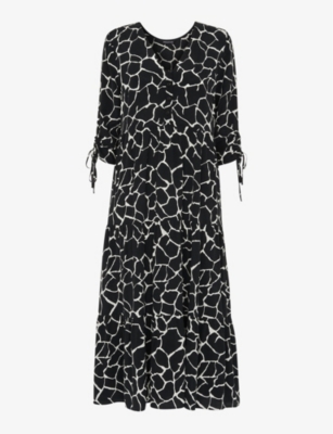 Whistles Layla Giraffe Graphic-print Woven Midi Dress In Black