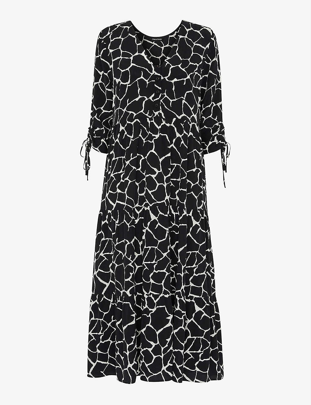 Whistles Layla Giraffe Graphic-print Woven Midi Dress In Black