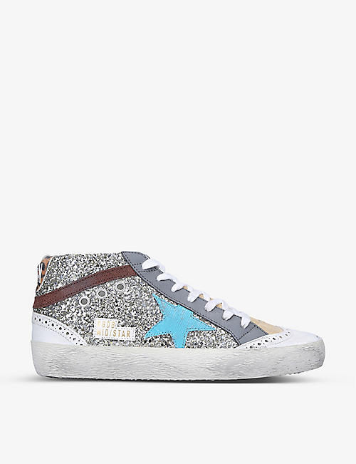 GOLDEN GOOSE: Mid Star 65155 glitter-embellished suede high-top trainers