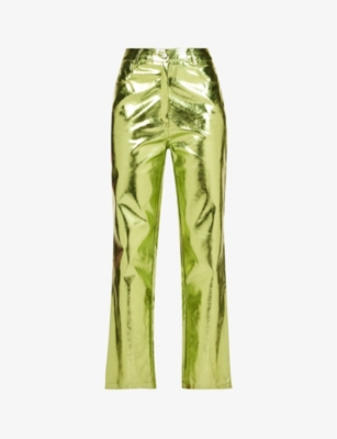 Shop Amy Lynn Women's Mint Green Lupe Straight-leg High-rise Faux-leather Trousers