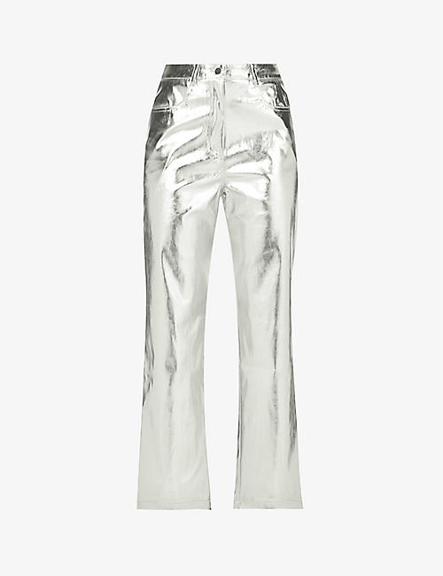 AMY LYNN: Metallic straight-leg high-rise faux leather trousers