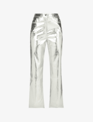 Amy Lynn Metallic Straight-leg High-rise Faux Leather Trousers In ...