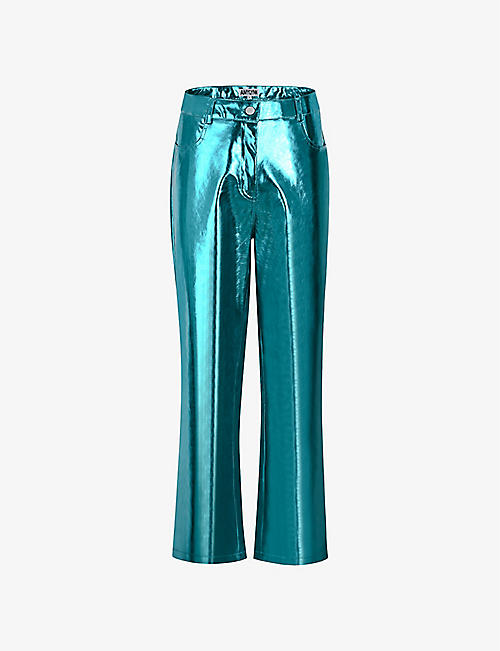 AMY LYNN: Metallic straight-leg high-rise faux leather trousers