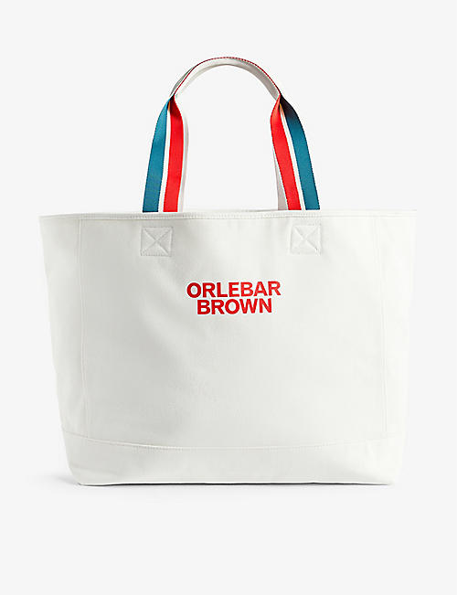 ORLEBAR BROWN: Striped logo-print cotton-canvas tote bag