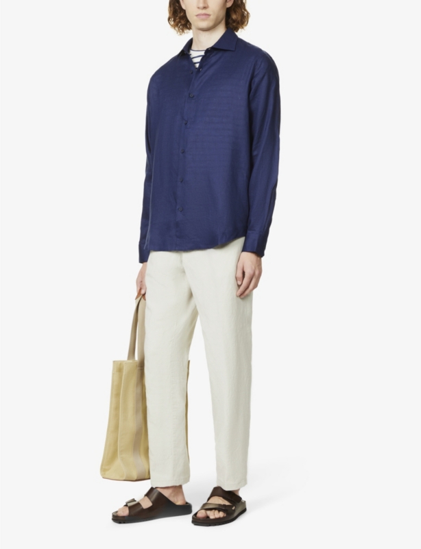 Giles brand-tab regular-fit linen shirt