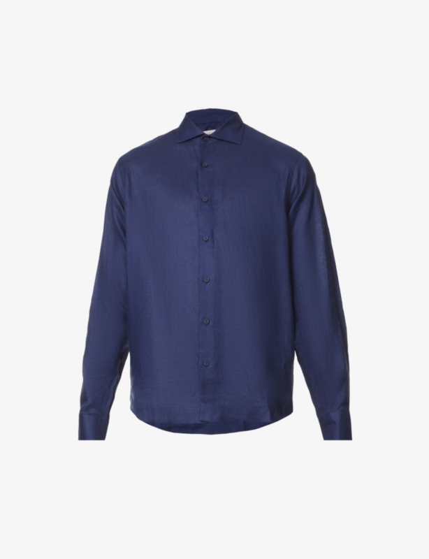Giles brand-tab regular-fit linen shirt