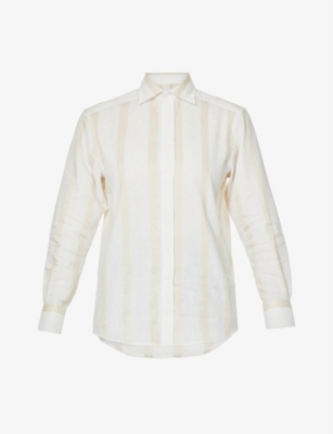 WITH NOTHING UNDERNEATH: The Boyfriend striped organic linen and organic cotton-blend shirt
