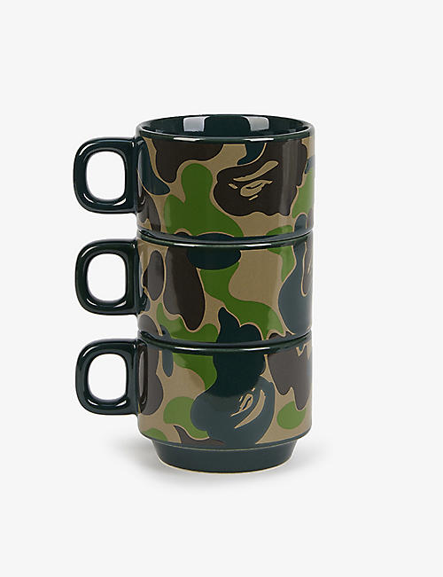 A BATHING APE: ABC Camo ceramic stacking mugs set of three