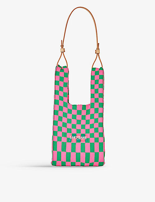 LASTFRAME: Market small checked woven tote bag