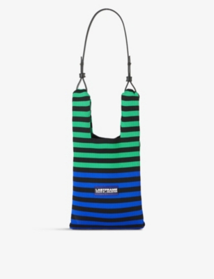 Lastframe Small Stripe Market Bag W/ Leather Strap In Green Blue