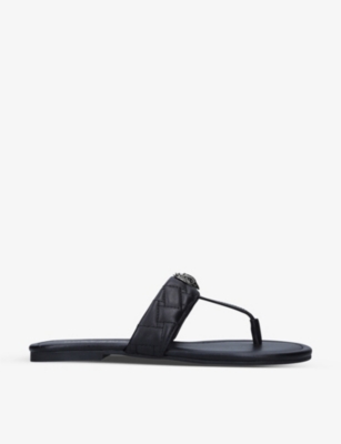 Shop Kurt Geiger London Womens Black Kensington T-bar Leather Sandals