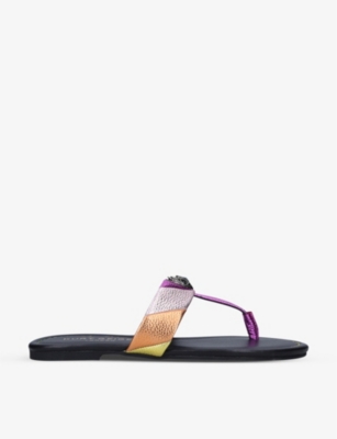 Shop Kurt Geiger London Women's Mult/other Kensington Striped T-bar Leather Sandals In Multi-coloured