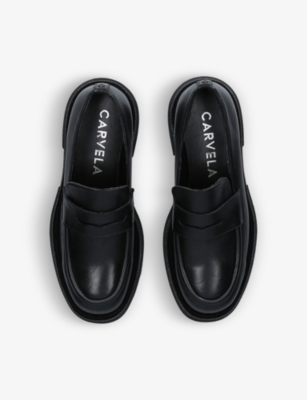 Shop Carvela Women's Black Dazzle Diamante-trim Leather Loafers
