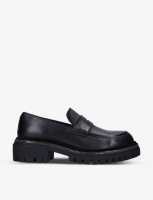 Carvela Dazzle Diamante-trim Leather Loafers In Black
