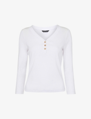 Whistles Paiton Ribbed Henley Top In White