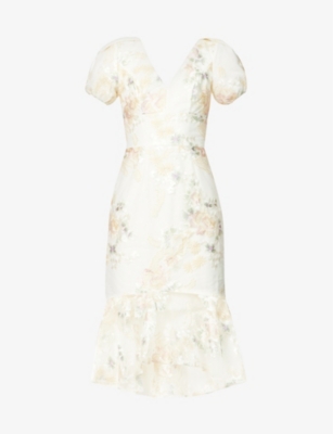 CHI CHI LONDON FLORAL-EMBROIDERED TULLE MIDI DRESS