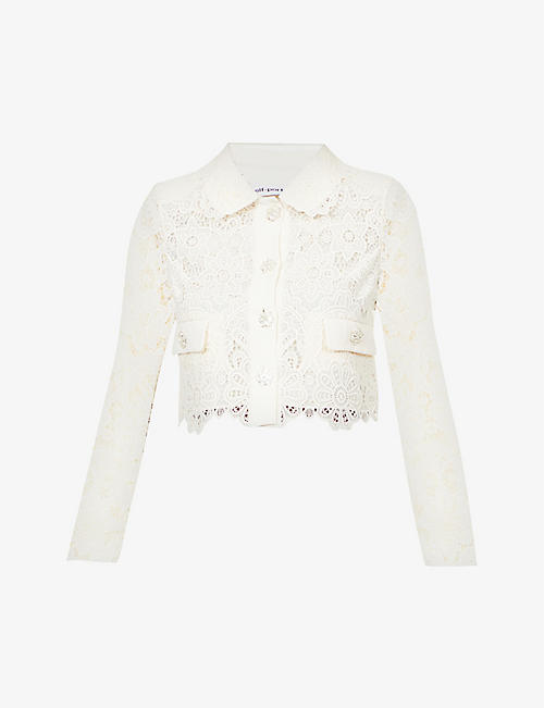 SELF-PORTRAIT: Floral-lace crystal-embellished woven jacket