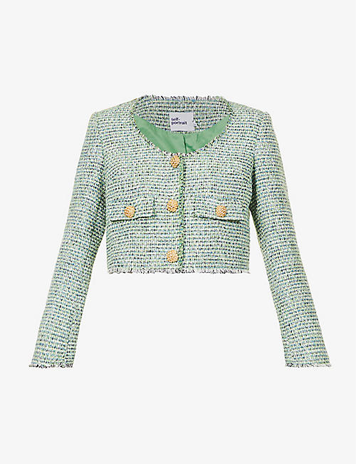 SELF-PORTRAIT: Cropped single-breasted woven jacket