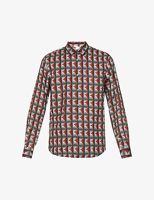 PAUL SMITH: Geometric print long-sleeve slim-fit woven shirts