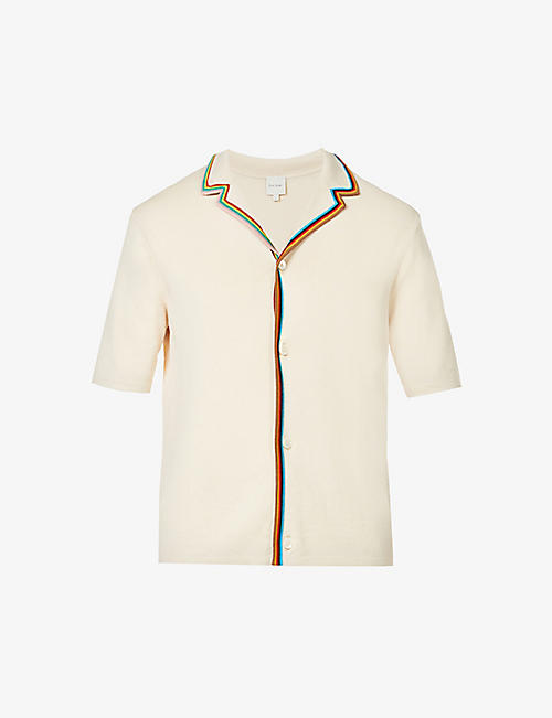 PAUL SMITH: Striped-trim regular-fit cotton and wool-knit shirt