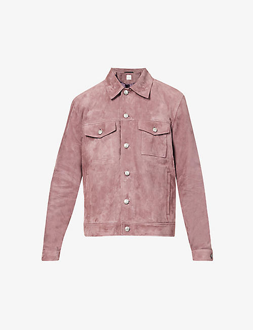 PAUL SMITH: Panelled chest-pocket boxy-fit leather-suede jacket