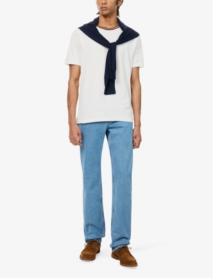 PAUL SMITH: Striped-collar brand-print cotton T-shirt
