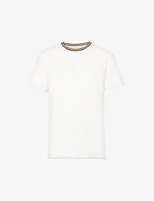 PAUL SMITH: Striped-collar brand-print organic-cotton T-shirt